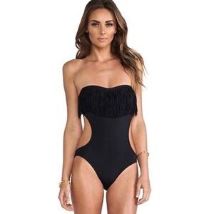 L*Space Black Fringe Cutout One-Piece Swimsuit